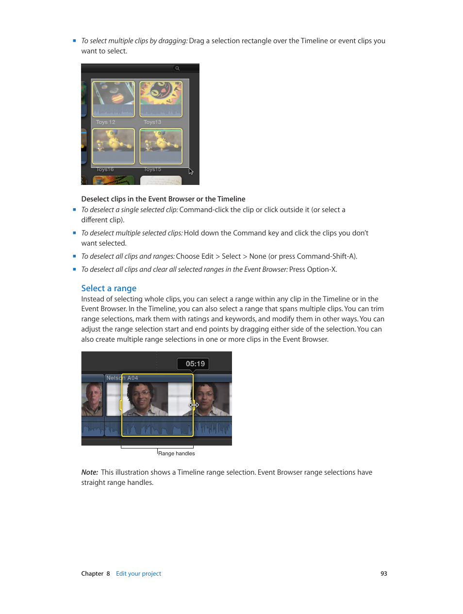 Select a range, 93 and | Apple Final Cut Pro X (10.0.9) User Manual | Page 93 / 476