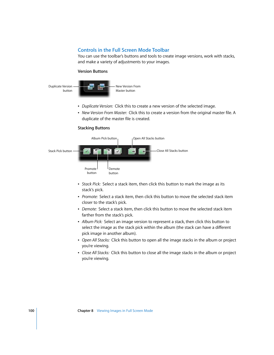 Controls in the full screen mode toolbar | Apple Aperture Getting Started User Manual | Page 100 / 222