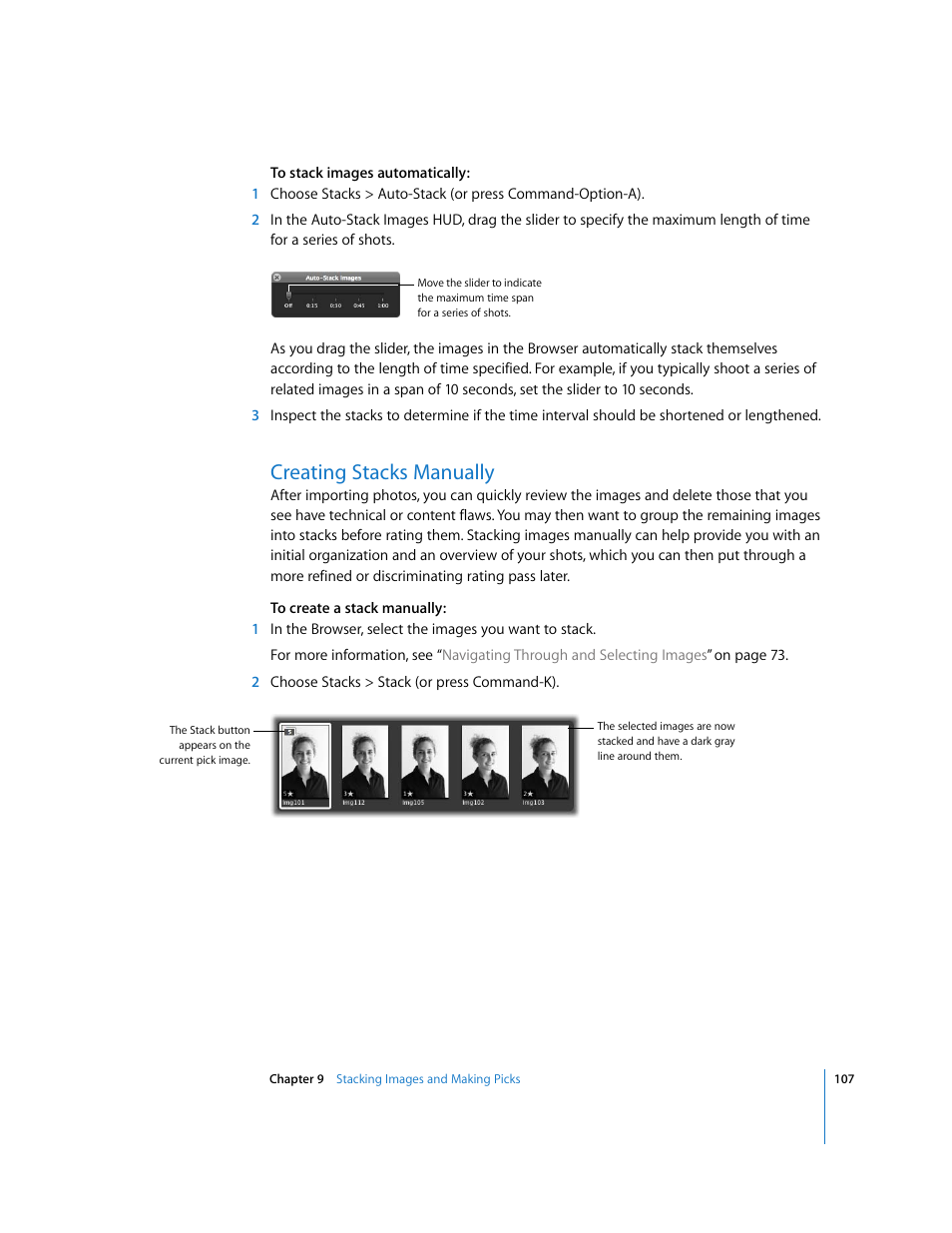 Creating stacks manually | Apple Aperture Getting Started User Manual | Page 107 / 222