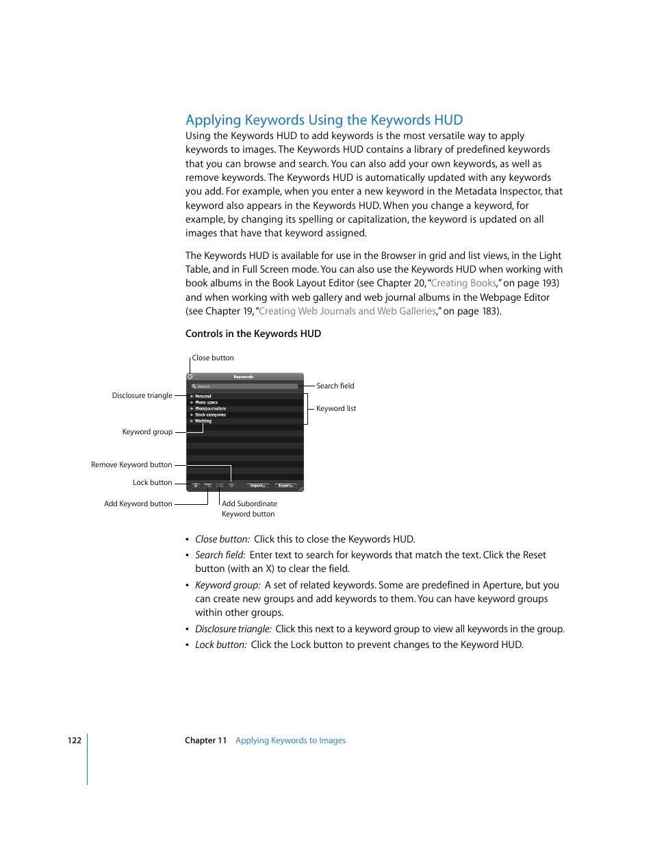 Applying keywords using the keywords hud | Apple Aperture Getting Started User Manual | Page 122 / 222