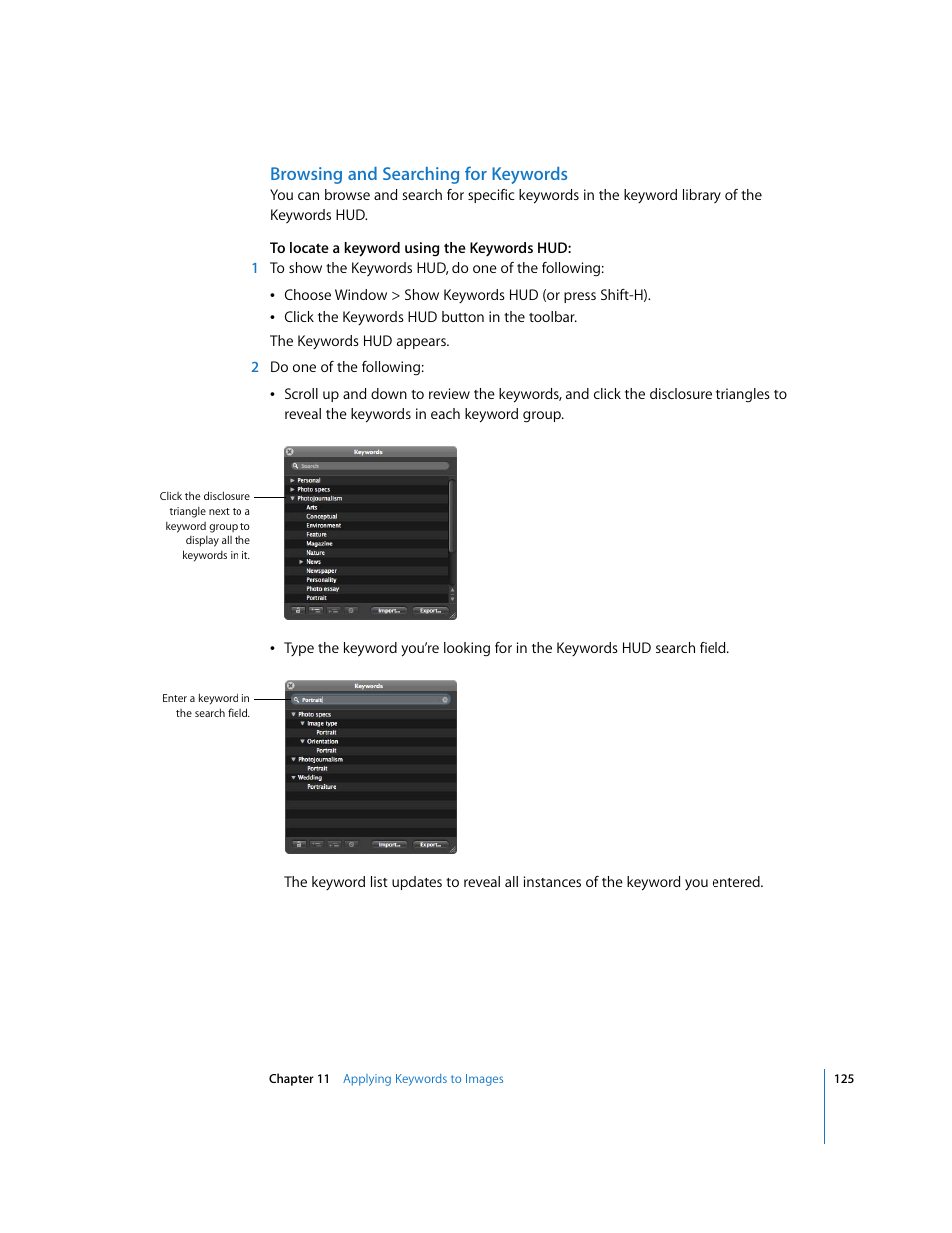 Browsing and searching for keywords | Apple Aperture Getting Started User Manual | Page 125 / 222