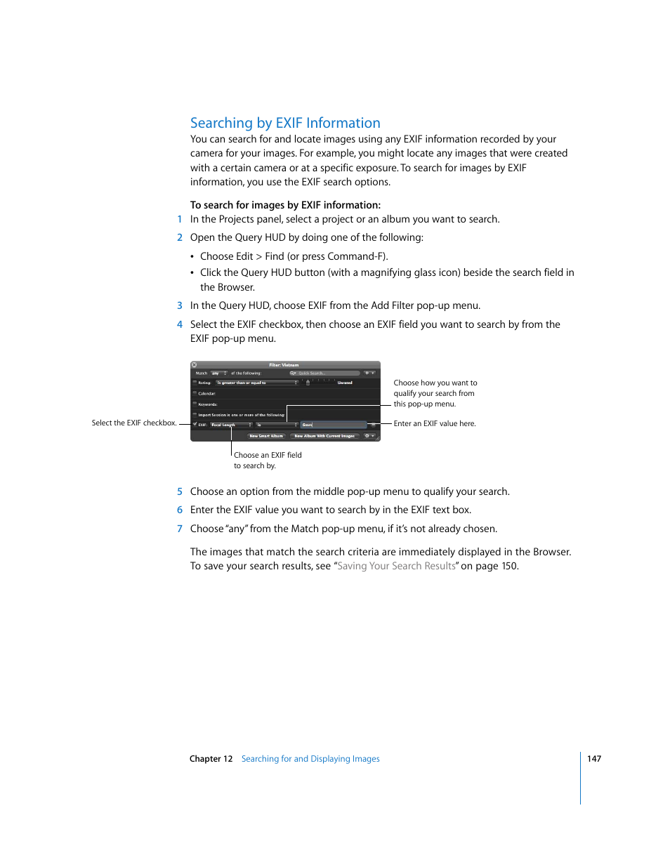 Searching by exif information | Apple Aperture Getting Started User Manual | Page 147 / 222