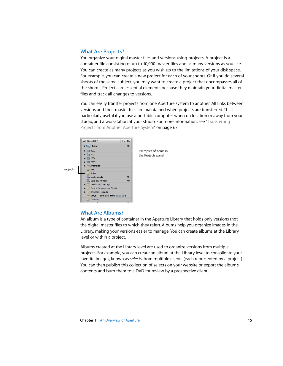 What are projects, What are albums | Apple Aperture Getting Started User Manual | Page 15 / 222
