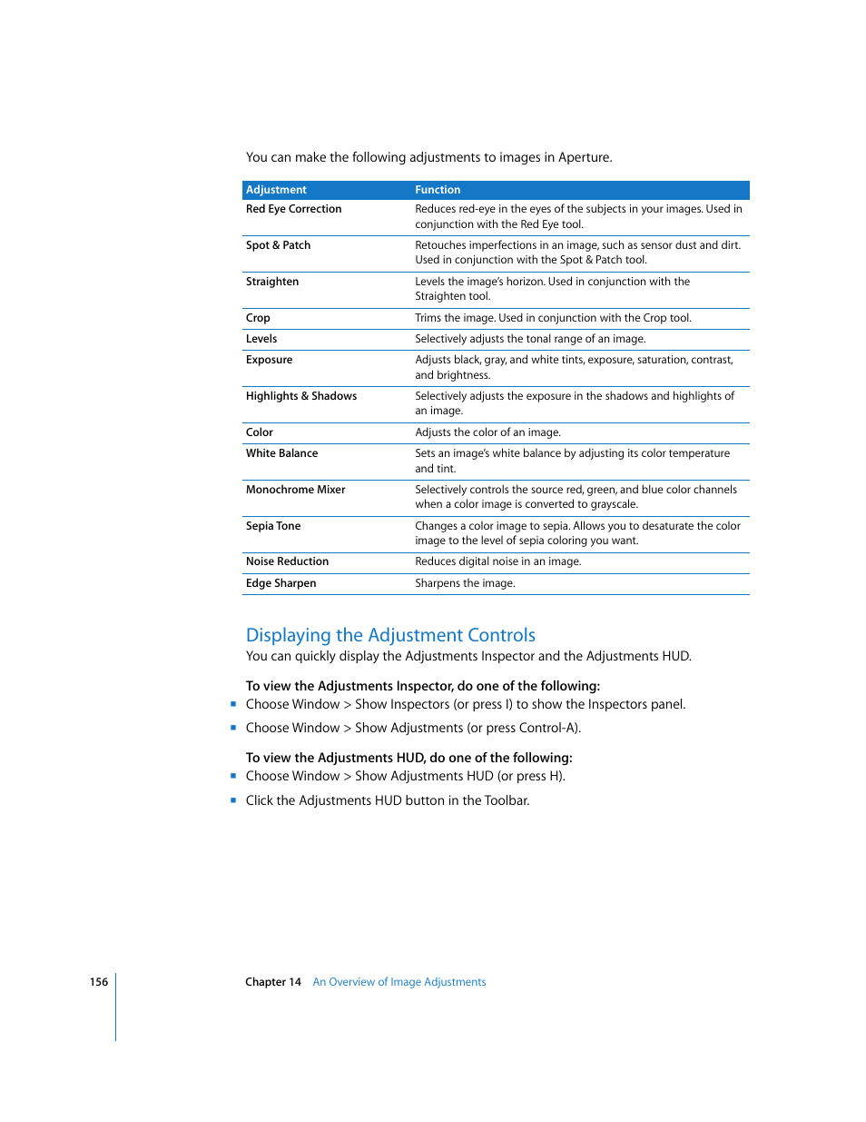 Displaying the adjustment controls | Apple Aperture Getting Started User Manual | Page 156 / 222