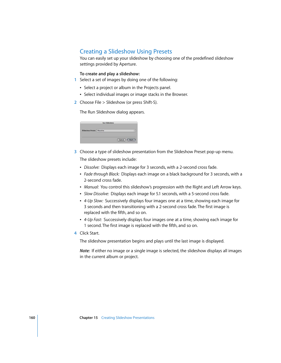 Creating a slideshow using presets | Apple Aperture Getting Started User Manual | Page 160 / 222