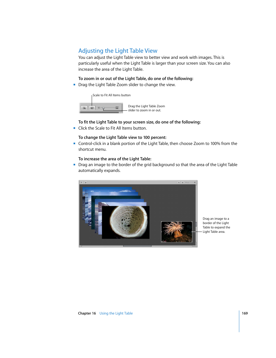 Adjusting the light table view | Apple Aperture Getting Started User Manual | Page 169 / 222