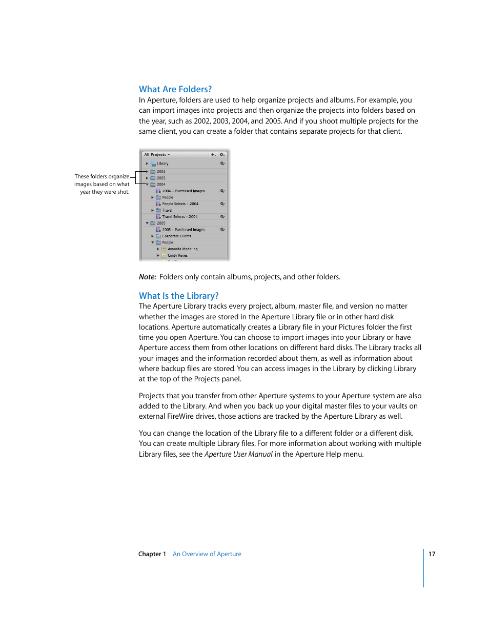 What are folders, What is the library | Apple Aperture Getting Started User Manual | Page 17 / 222