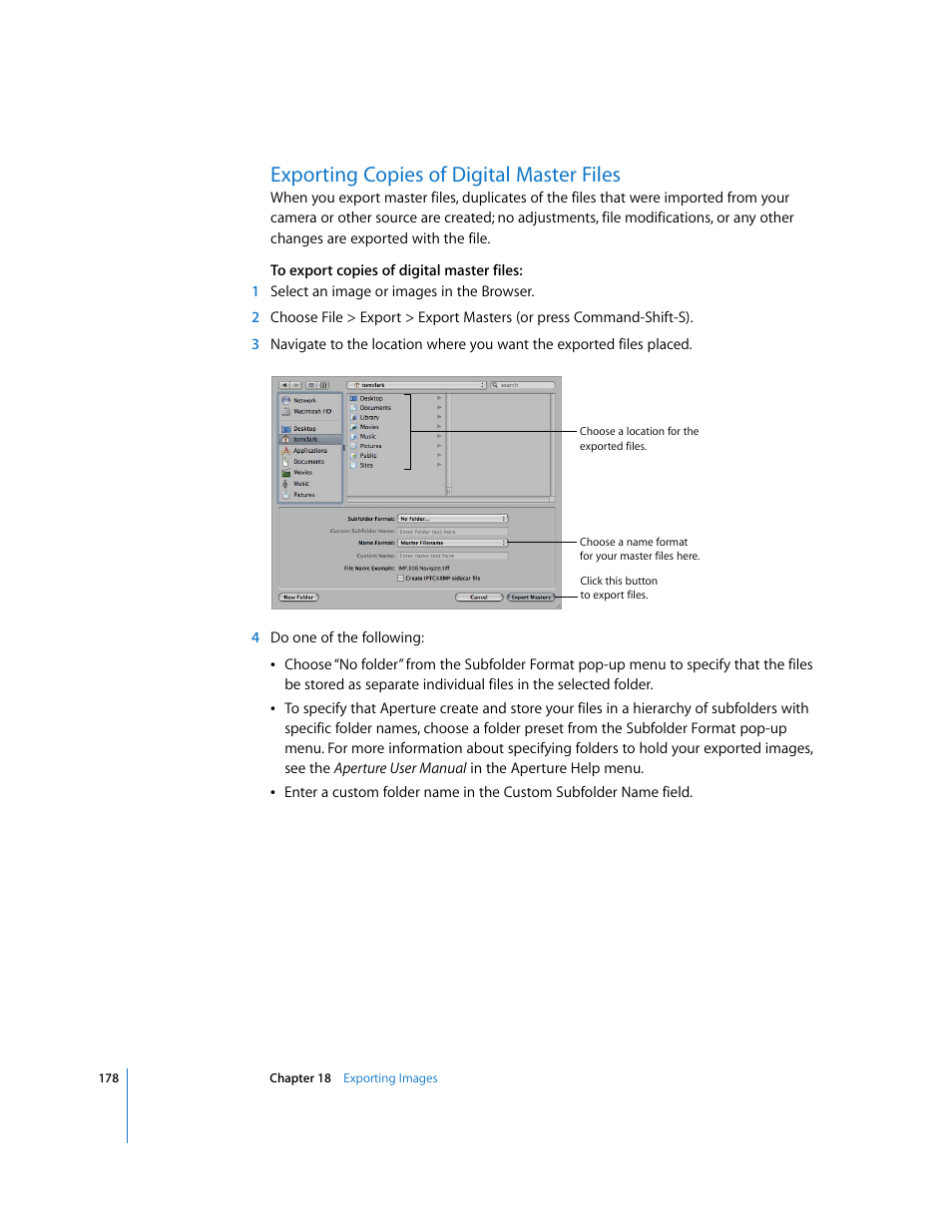Exporting copies of digital master files | Apple Aperture Getting Started User Manual | Page 178 / 222