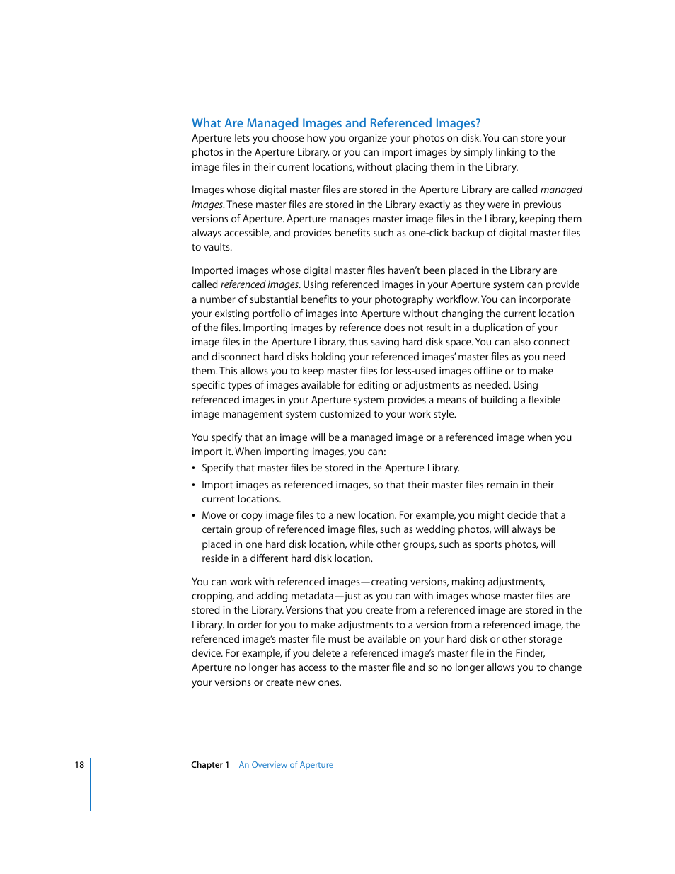What are managed images and referenced images | Apple Aperture Getting Started User Manual | Page 18 / 222