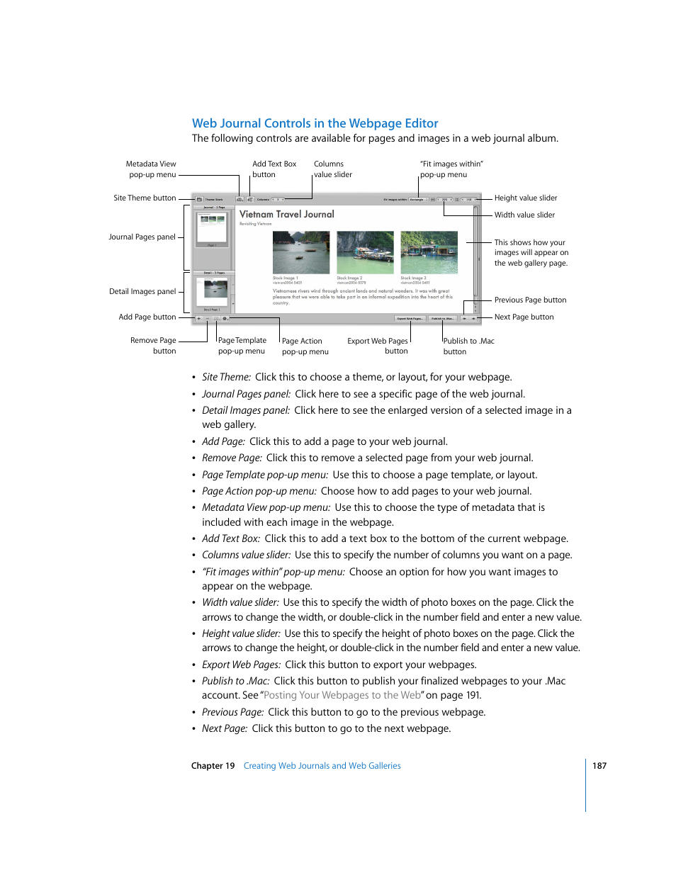 Web journal controls in the webpage editor | Apple Aperture Getting Started User Manual | Page 187 / 222