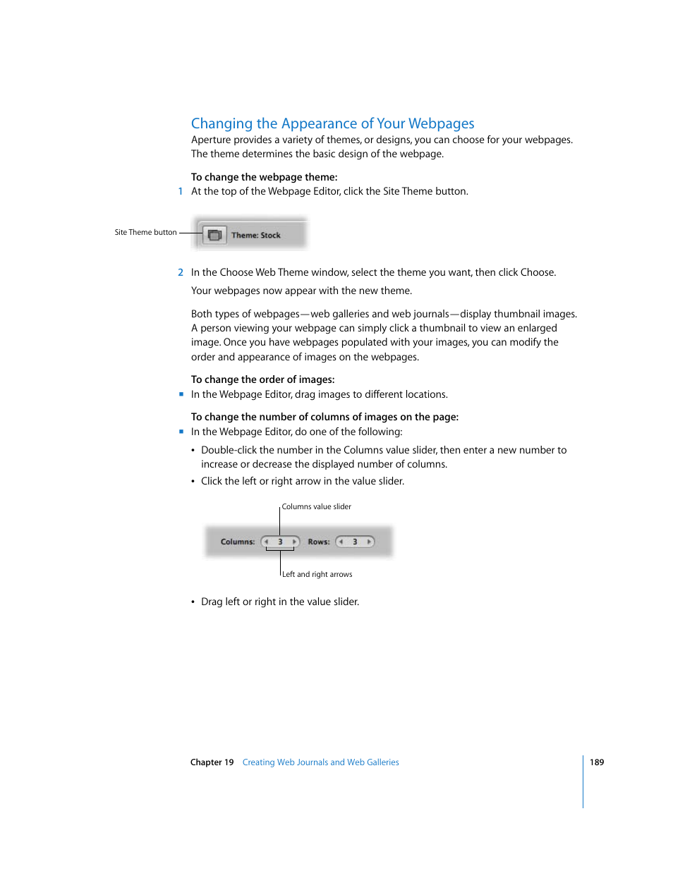 Changing the appearance of your webpages | Apple Aperture Getting Started User Manual | Page 189 / 222