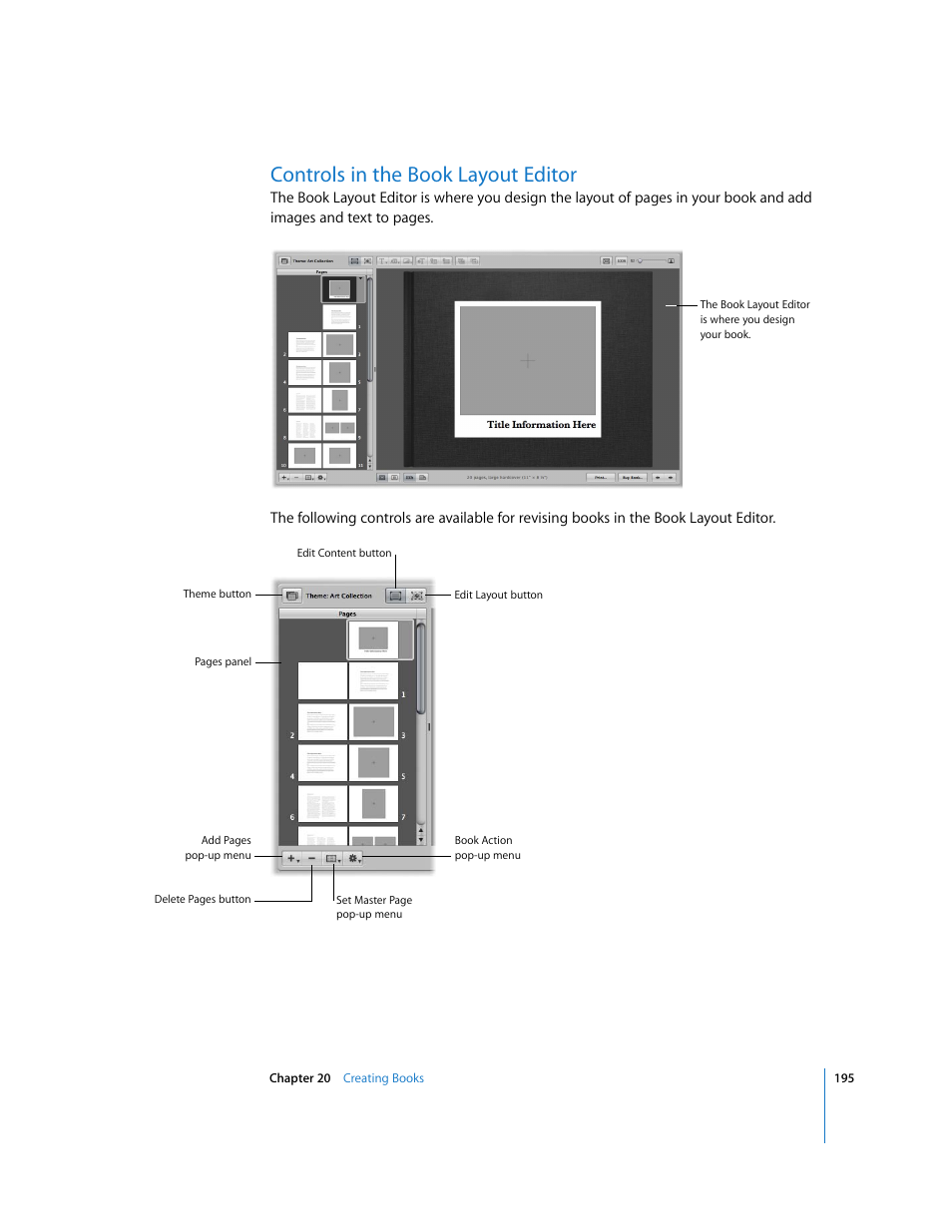 Controls in the book layout editor | Apple Aperture Getting Started User Manual | Page 195 / 222
