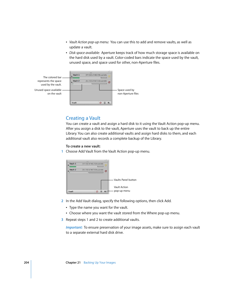 Creating a vault | Apple Aperture Getting Started User Manual | Page 204 / 222