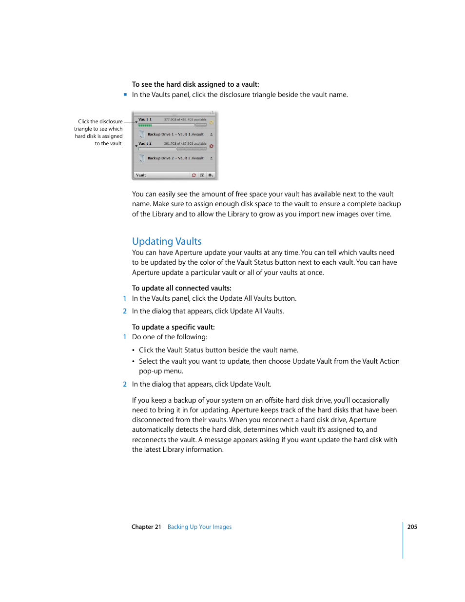 Updating vaults | Apple Aperture Getting Started User Manual | Page 205 / 222