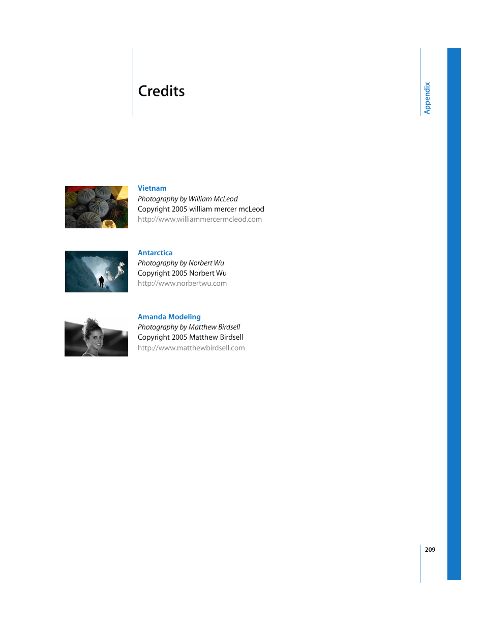 Credits, Appendix | Apple Aperture Getting Started User Manual | Page 209 / 222