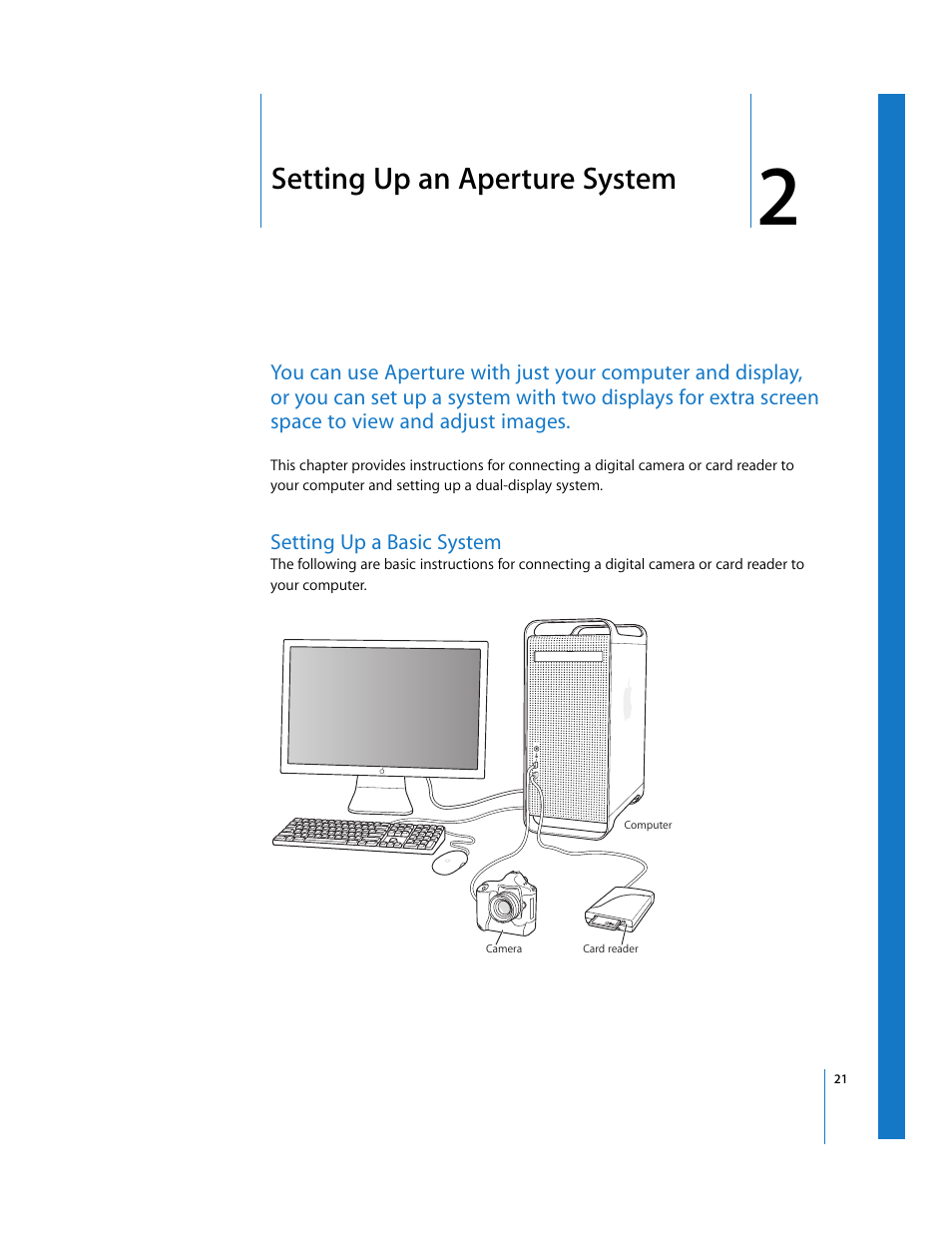 Setting upanaperturesystem, Setting up a basic system, Chapter 2 | Setting up an aperture system | Apple Aperture Getting Started User Manual | Page 21 / 222