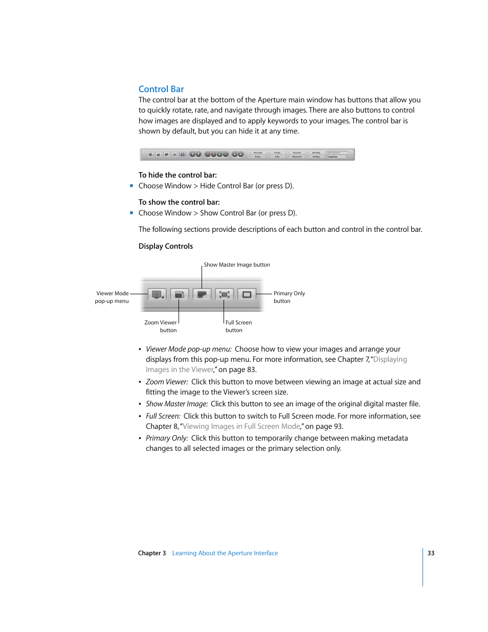 Control bar | Apple Aperture Getting Started User Manual | Page 33 / 222