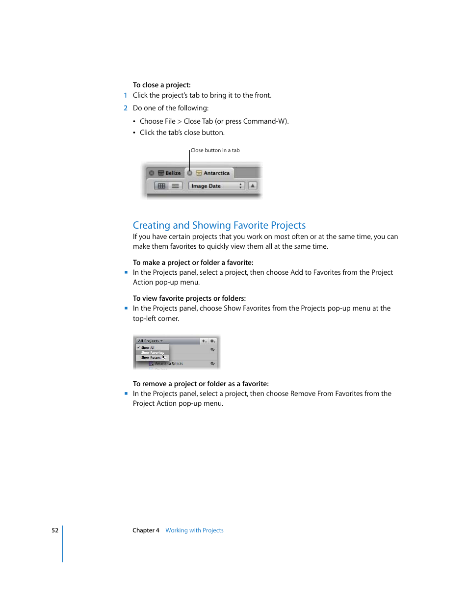 Creating and showing favorite projects | Apple Aperture Getting Started User Manual | Page 52 / 222