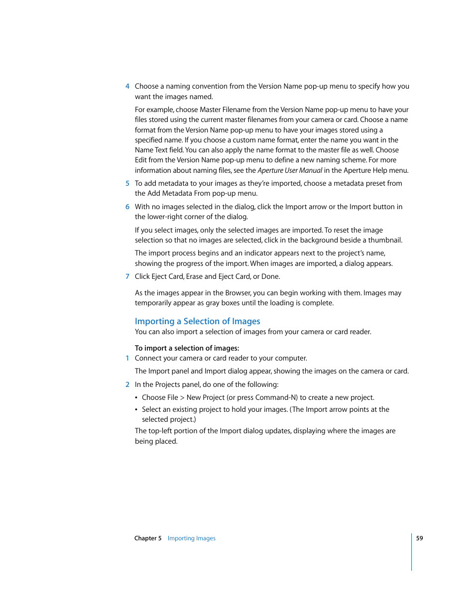 Importing a selection of images | Apple Aperture Getting Started User Manual | Page 59 / 222