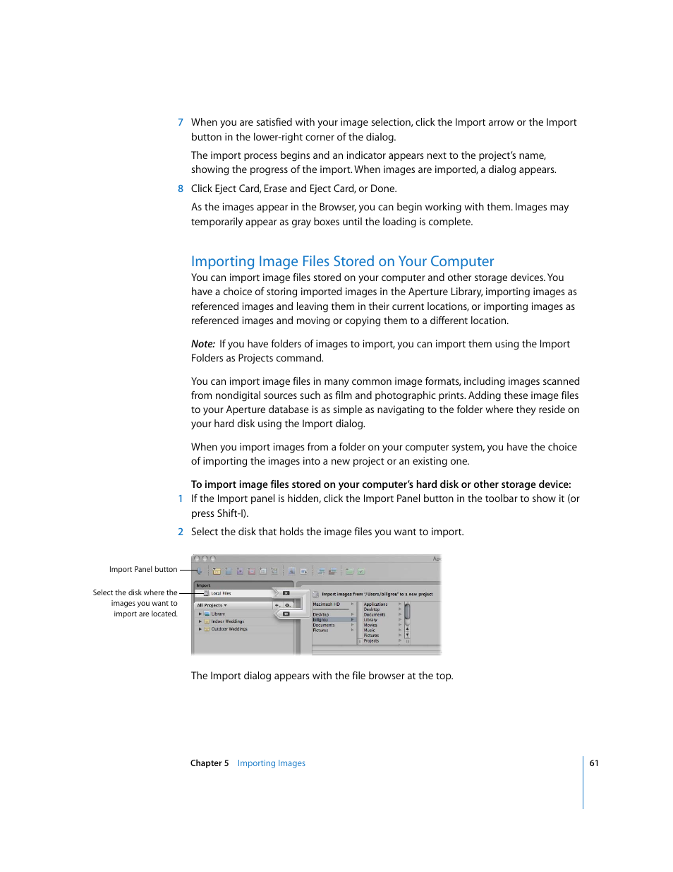 Importing image files stored on your computer | Apple Aperture Getting Started User Manual | Page 61 / 222