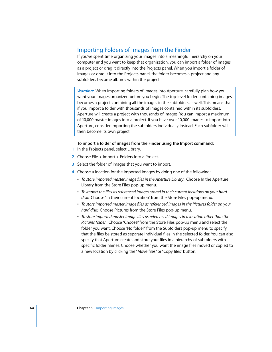 Importing folders of images from the finder | Apple Aperture Getting Started User Manual | Page 64 / 222