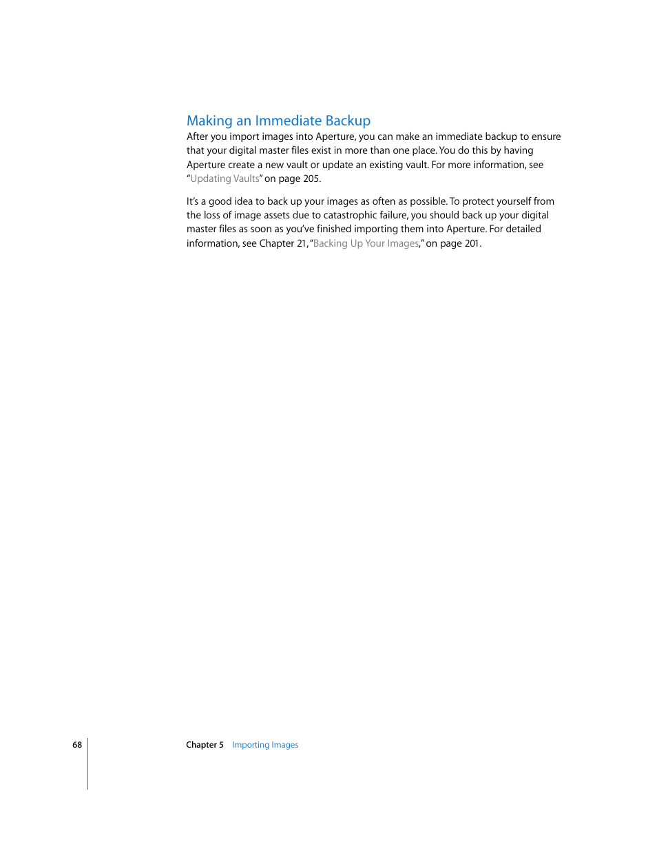 Making an immediate backup | Apple Aperture Getting Started User Manual | Page 68 / 222