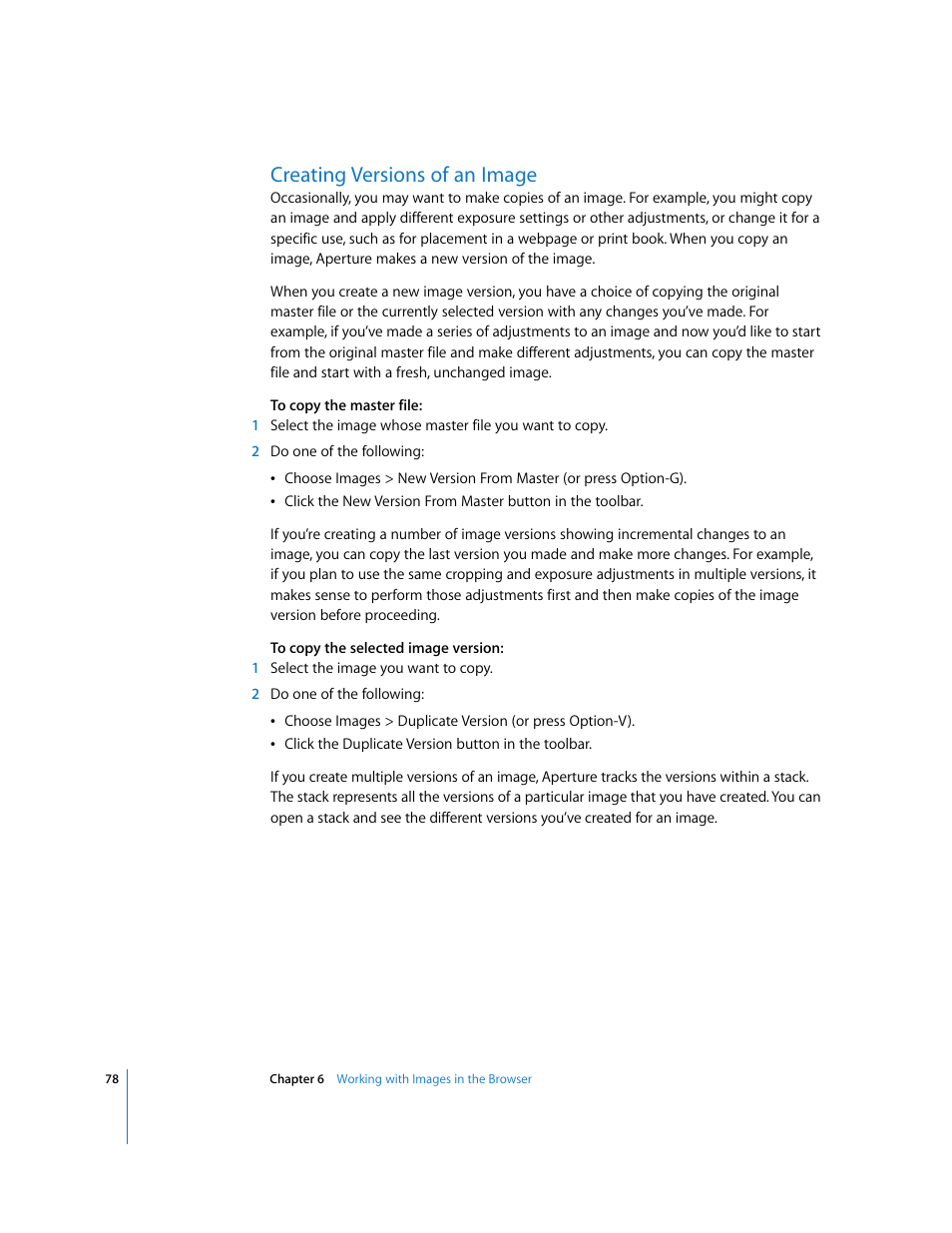 Creating versions of an image | Apple Aperture Getting Started User Manual | Page 78 / 222