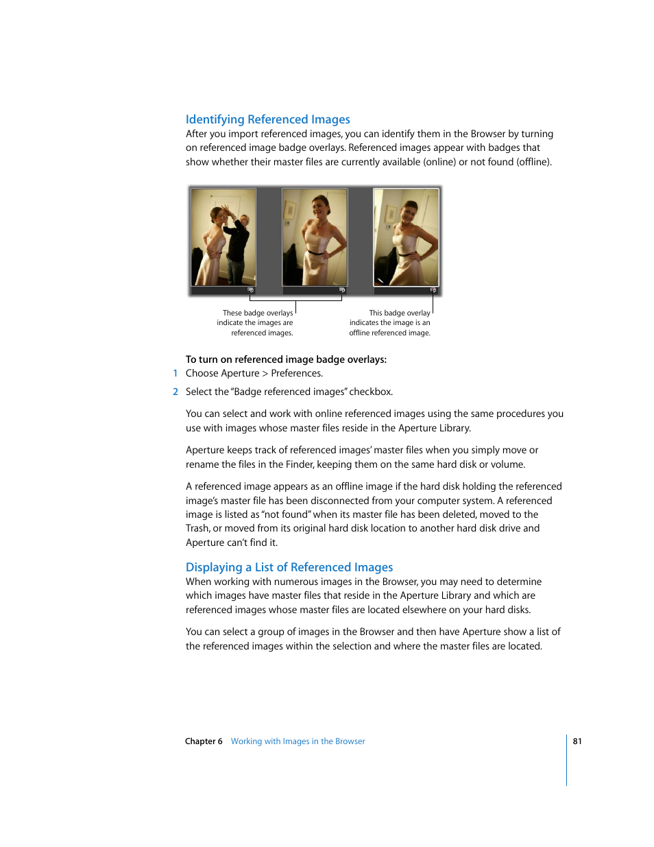 Identifying referenced images, Displaying a list of referenced images | Apple Aperture Getting Started User Manual | Page 81 / 222