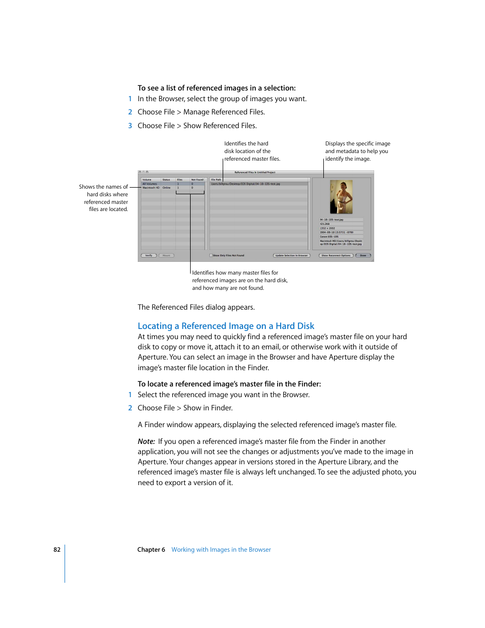 Locating a referenced image on a hard disk | Apple Aperture Getting Started User Manual | Page 82 / 222