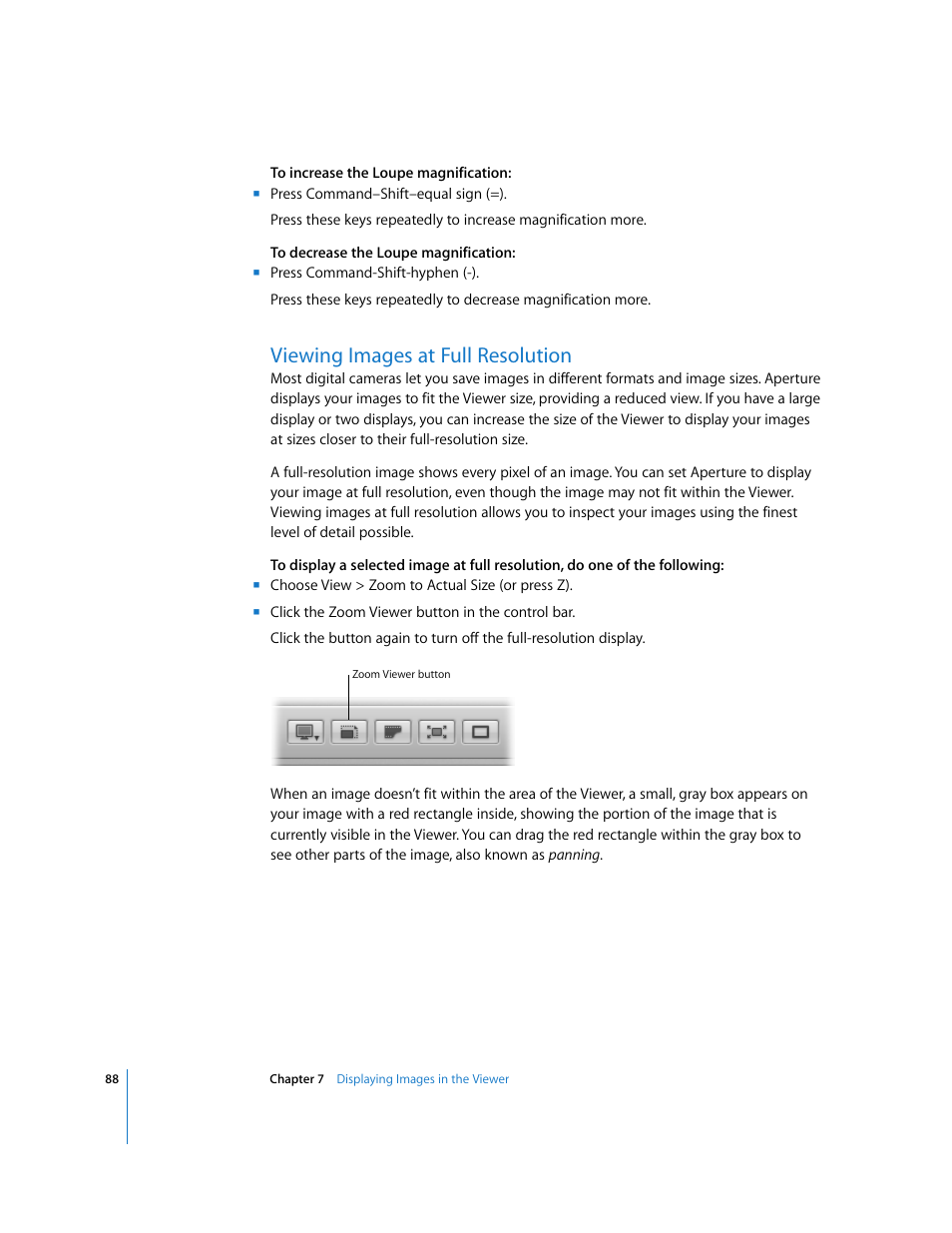 Viewing images at full resolution | Apple Aperture Getting Started User Manual | Page 88 / 222