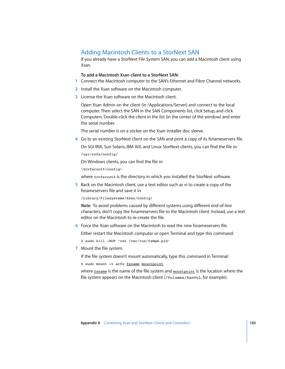 Adding macintosh clients to a stornext san | Apple Xsan 1.1 User Manual | Page 105 / 134