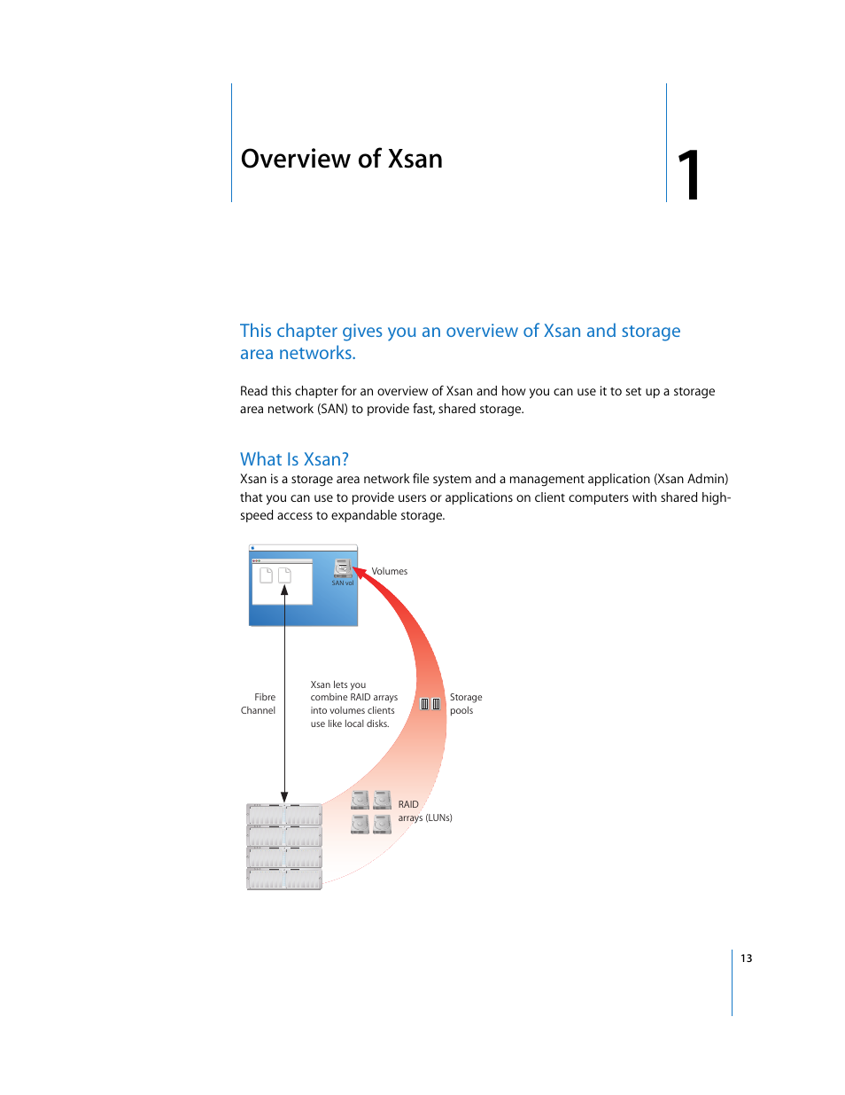 Overview of xsan, What is xsan, Chapter 1 | Apple Xsan 1.1 User Manual | Page 13 / 134