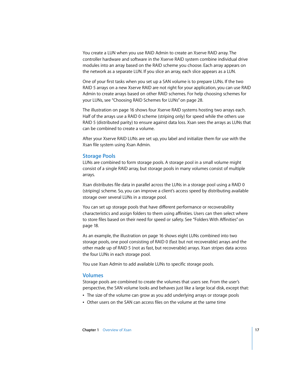 Storage pools, Volumes | Apple Xsan 1.1 User Manual | Page 17 / 134
