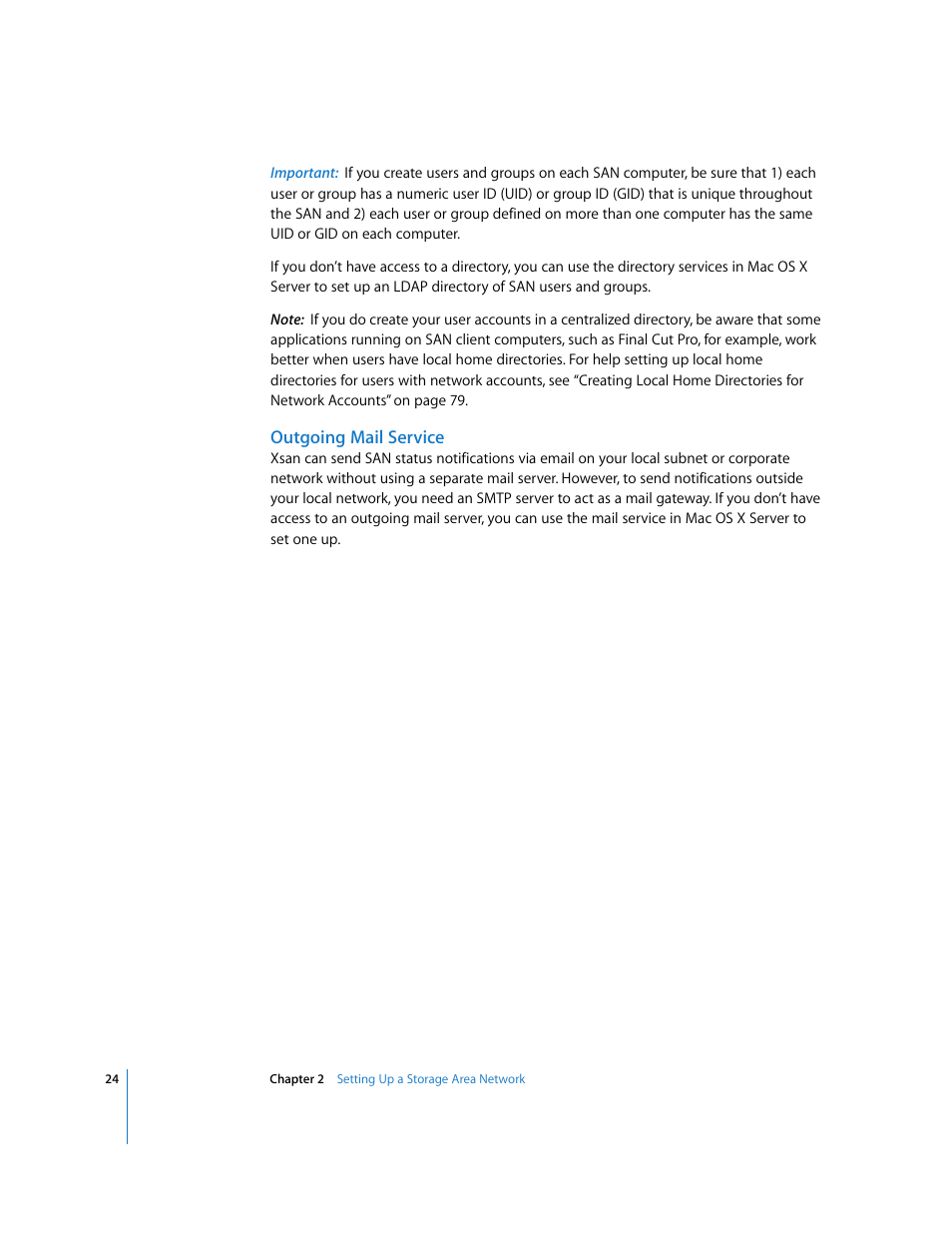 Outgoing mail service | Apple Xsan 1.1 User Manual | Page 24 / 134