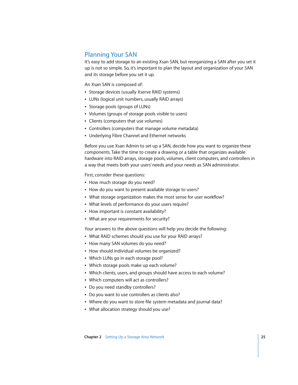 Planning your san | Apple Xsan 1.1 User Manual | Page 25 / 134