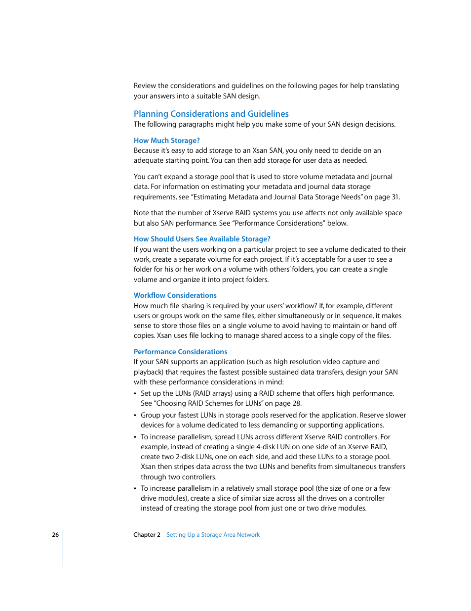 Planning considerations and guidelines | Apple Xsan 1.1 User Manual | Page 26 / 134