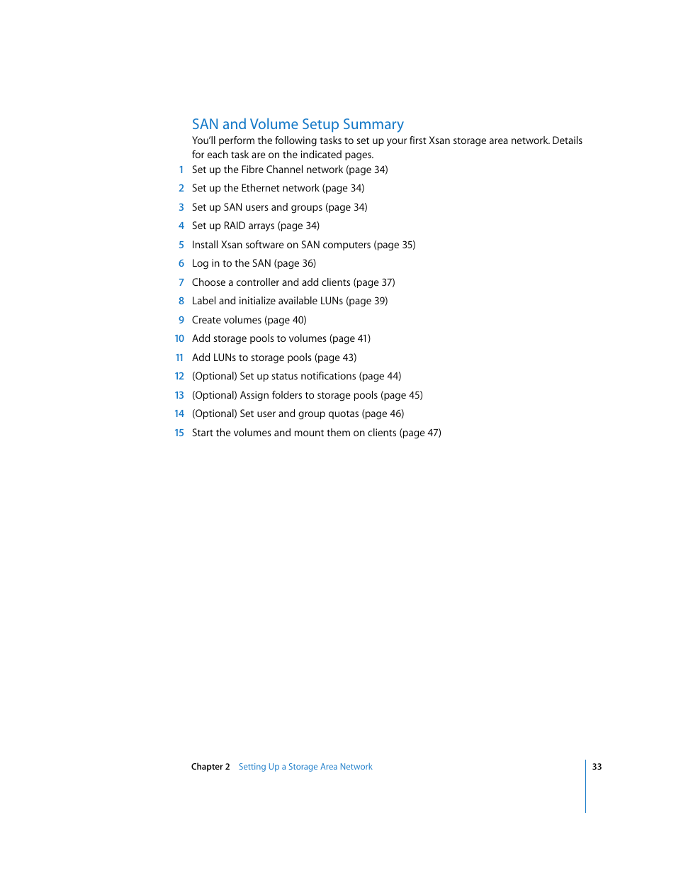 San and volume setup summary | Apple Xsan 1.1 User Manual | Page 33 / 134