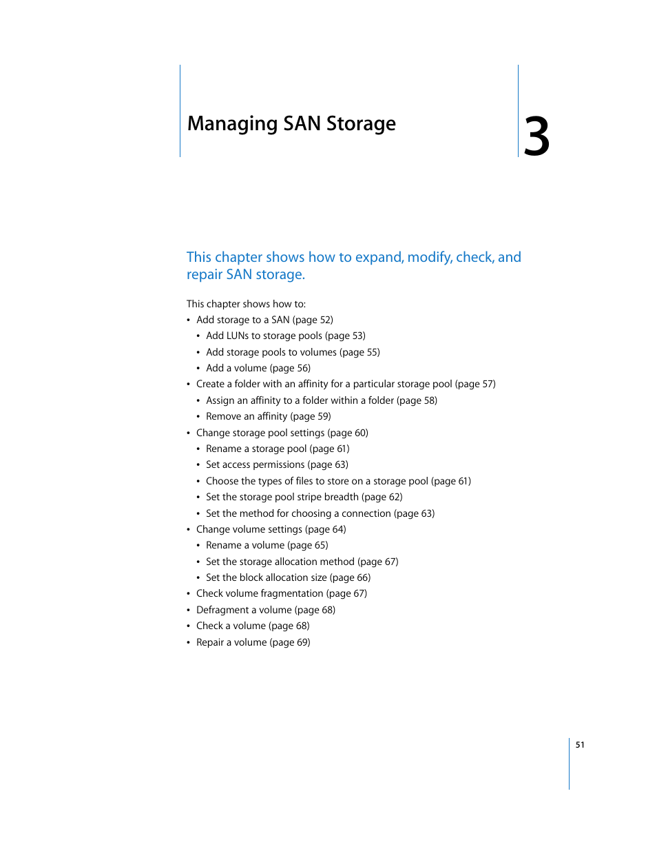 Managing san storage, Chapter 3 | Apple Xsan 1.1 User Manual | Page 51 / 134
