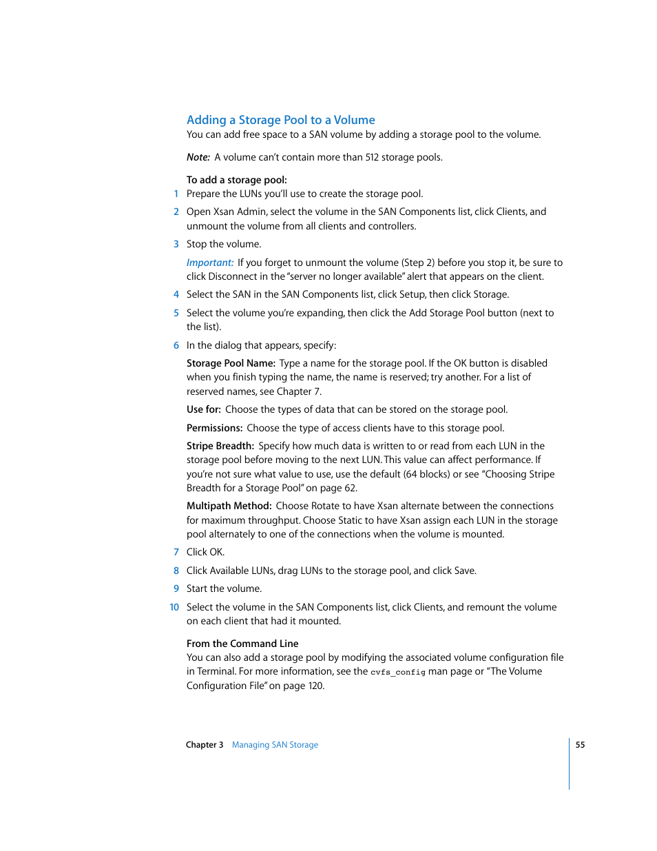 Adding a storage pool to a volume | Apple Xsan 1.1 User Manual | Page 55 / 134