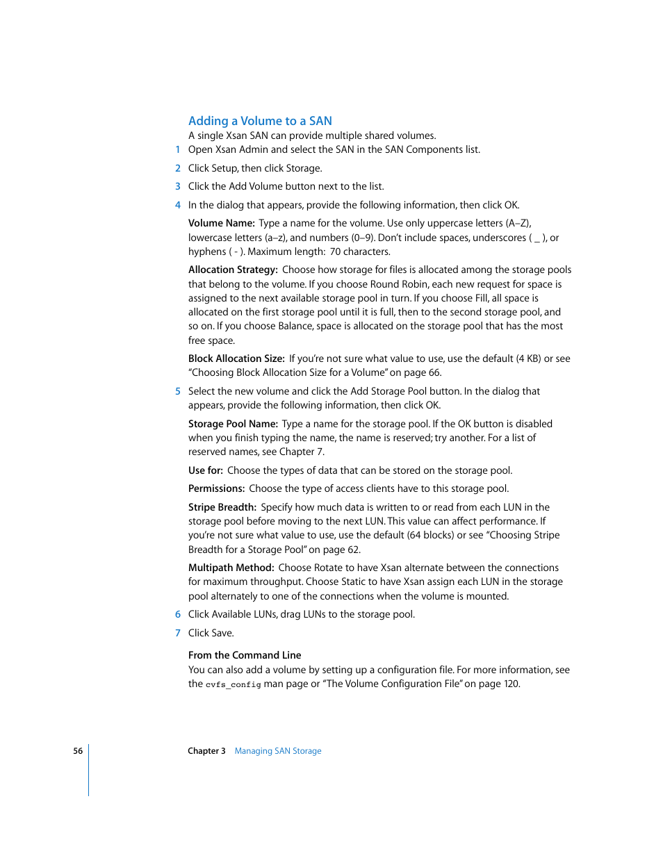 Adding a volume to a san | Apple Xsan 1.1 User Manual | Page 56 / 134