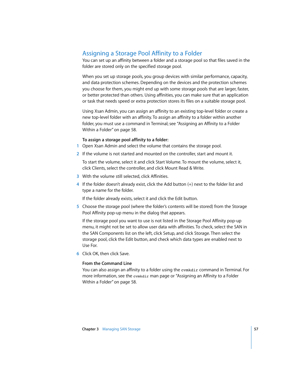 Assigning a storage pool affinity to a folder | Apple Xsan 1.1 User Manual | Page 57 / 134