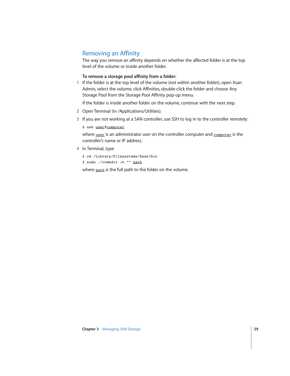 Removing an affinity | Apple Xsan 1.1 User Manual | Page 59 / 134
