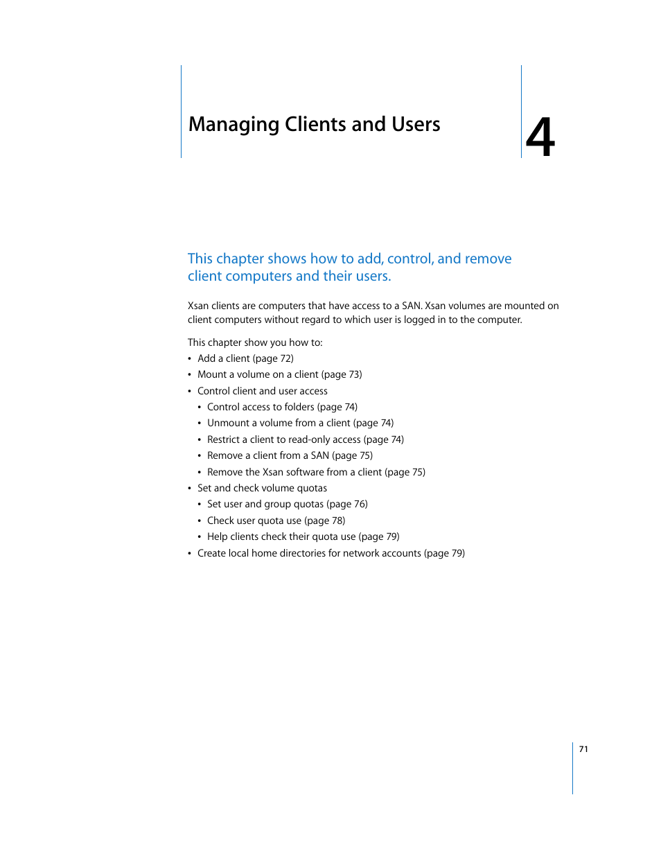 Managing clients and users, Chapter 4 | Apple Xsan 1.1 User Manual | Page 71 / 134