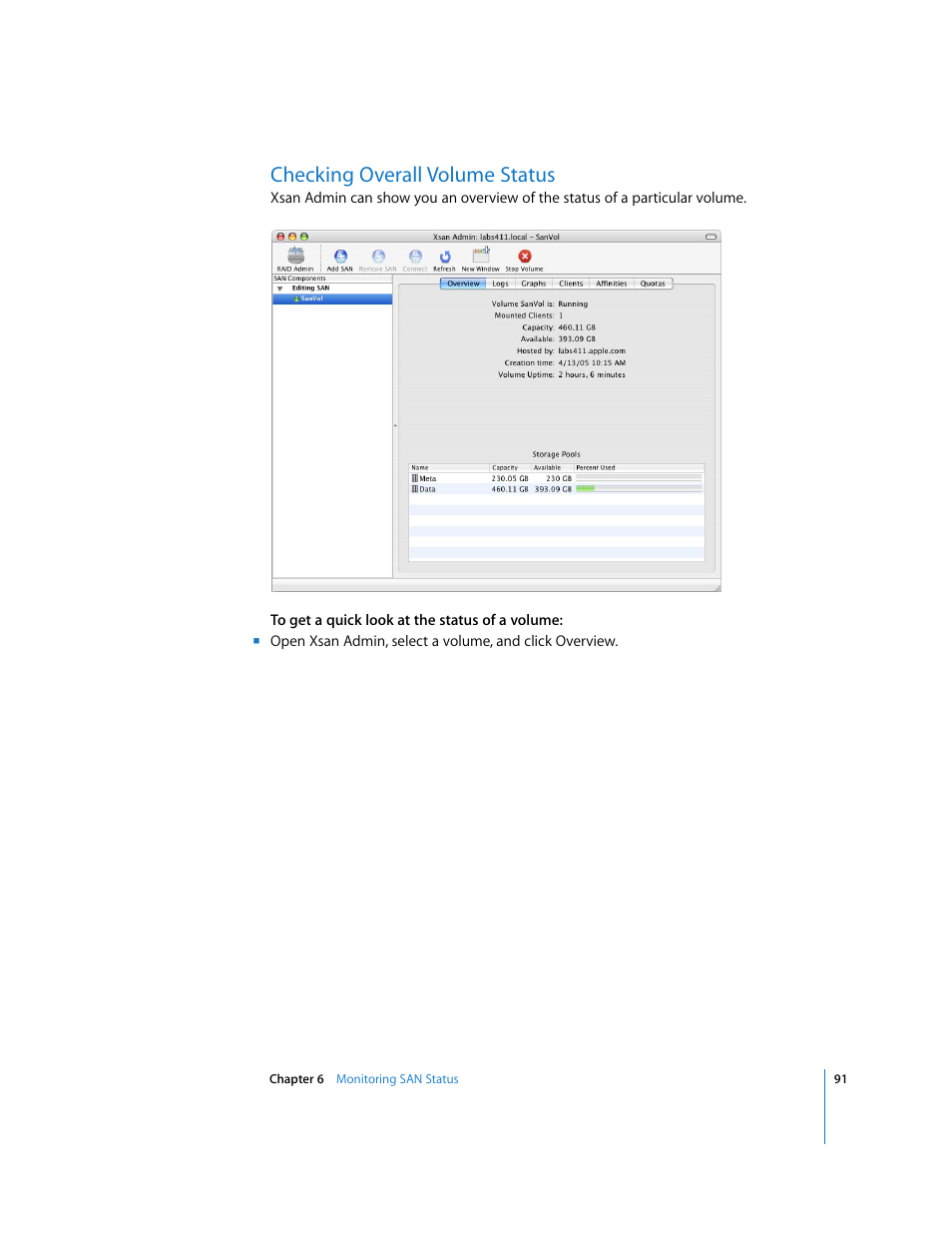 Checking overall volume status | Apple Xsan 1.1 User Manual | Page 91 / 134