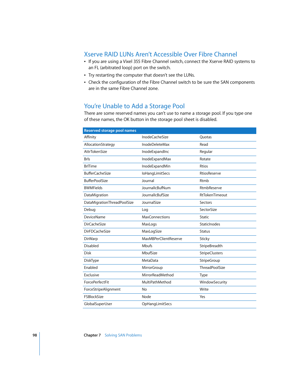 You’re unable to add a storage pool | Apple Xsan 1.1 User Manual | Page 98 / 134