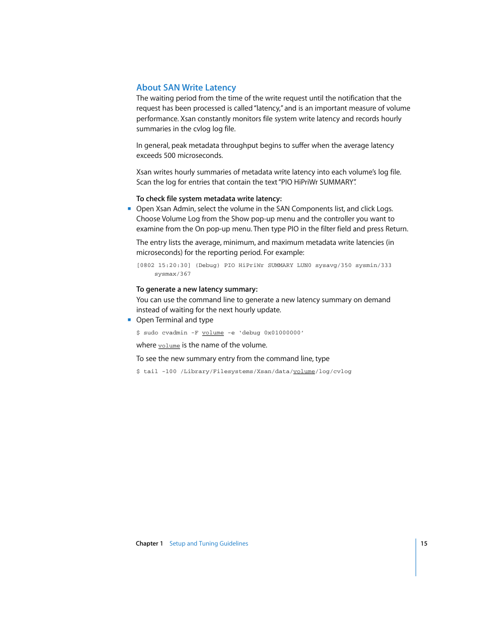 About san write latency | Apple Xsan 1.x User Manual | Page 15 / 39