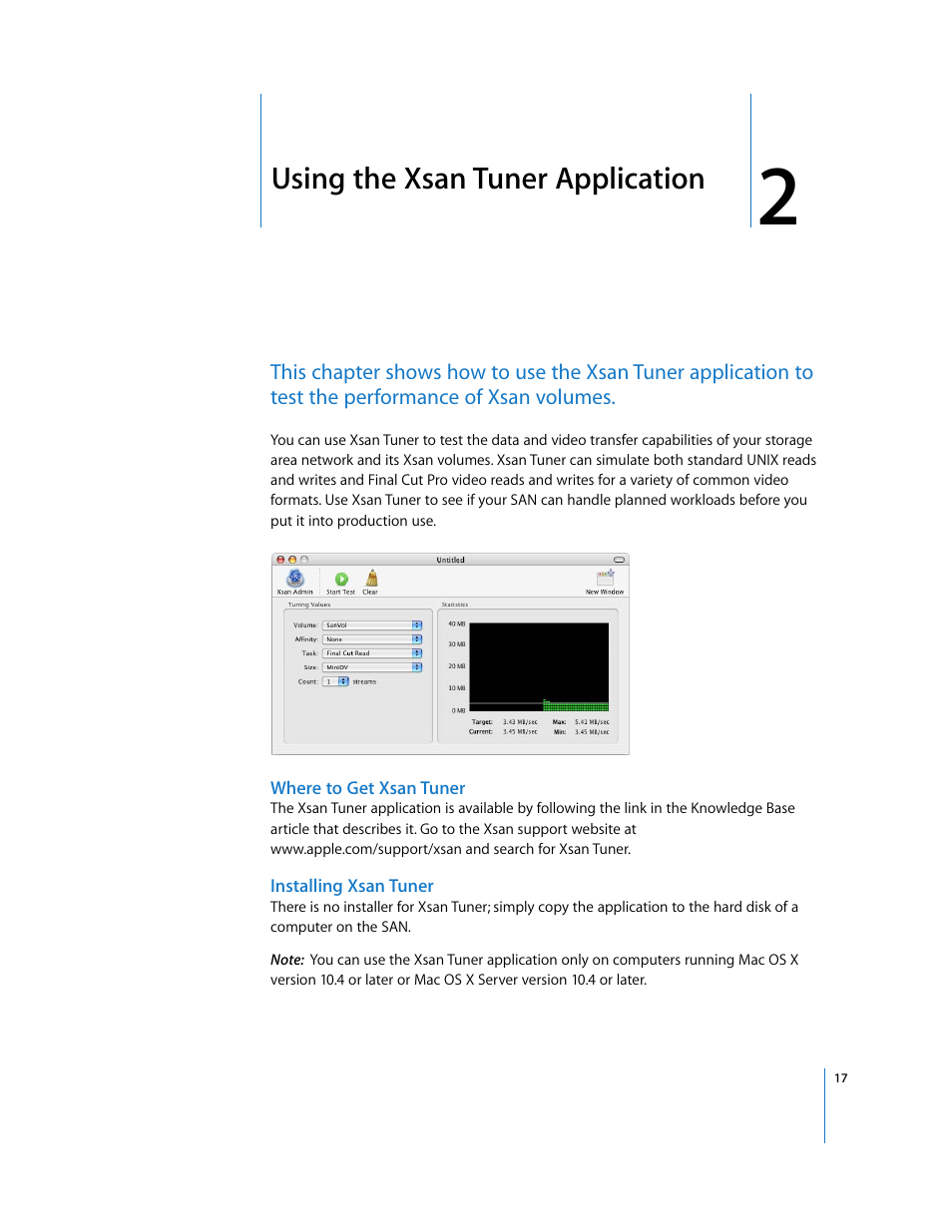 Using the xsan tuner application, Where to get xsan tuner, Installing xsan tuner | Chapter 2 | Apple Xsan 1.x User Manual | Page 17 / 39