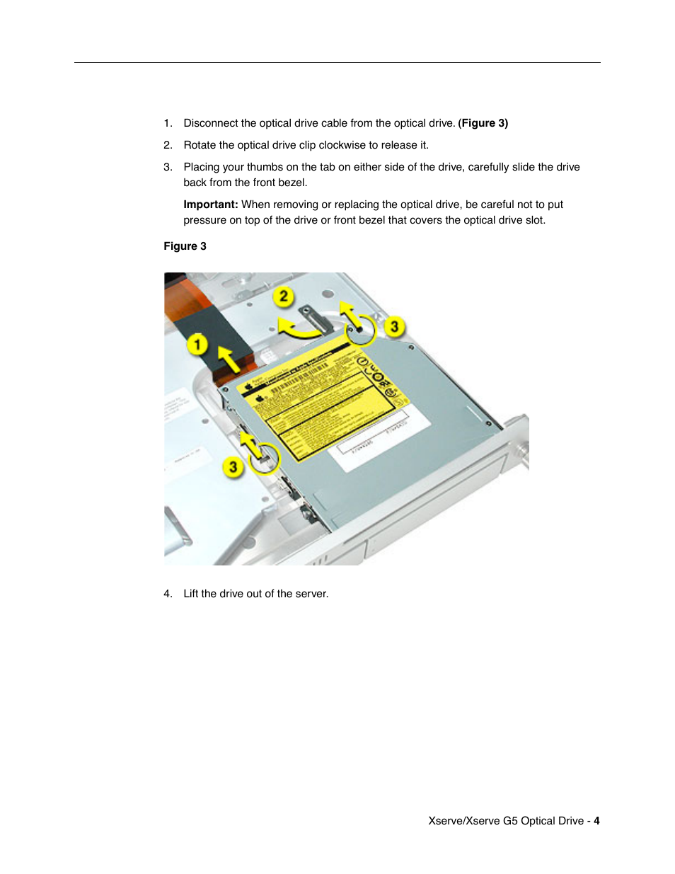 Removing the installed optical drive | Apple Xserve Intel (Late 2006) DIY Procedure for Optical Drive Cable User Manual | Page 4 / 6