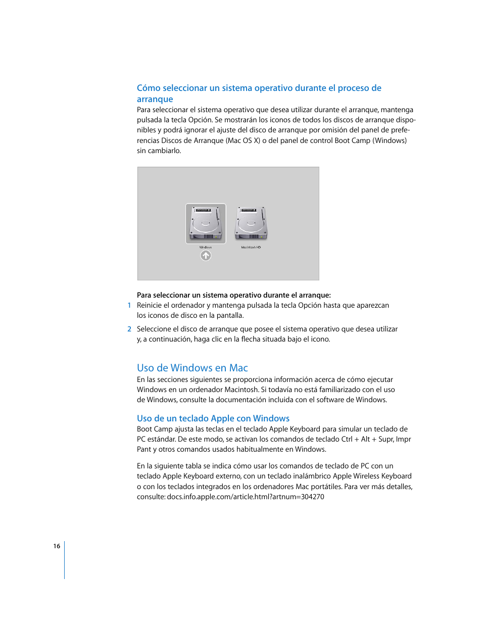 Uso de windows en mac, Uso de un teclado apple con windows | Apple Boot Camp (Mac OS X v10.5 Leopard) User Manual | Page 16 / 27