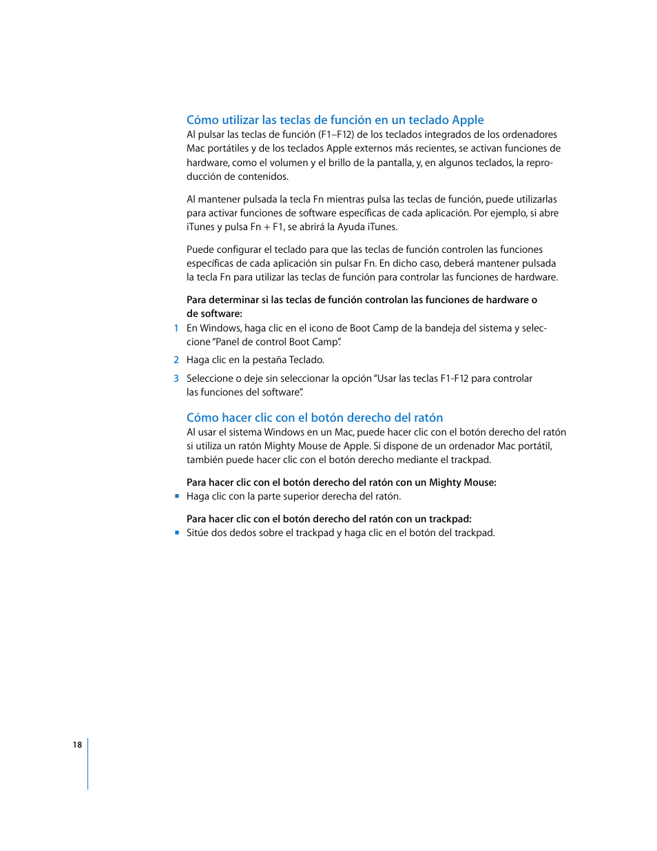 Cómo hacer clic con el botón derecho del ratón | Apple Boot Camp (Mac OS X v10.5 Leopard) User Manual | Page 18 / 27